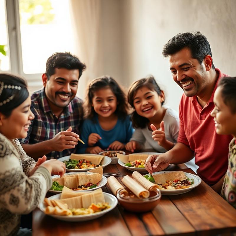 Familia disfrutando los tamales