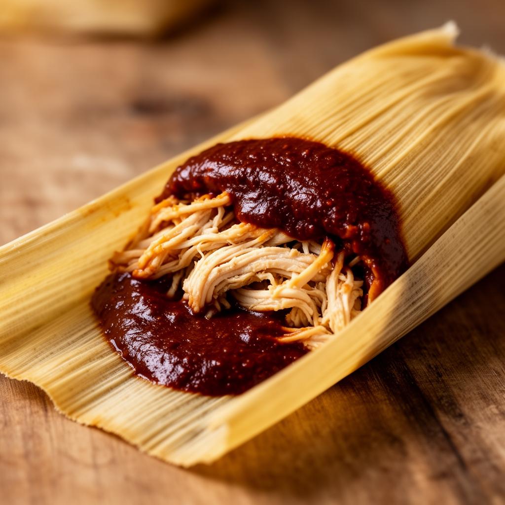 Tamal Mole Rojo con Pollo